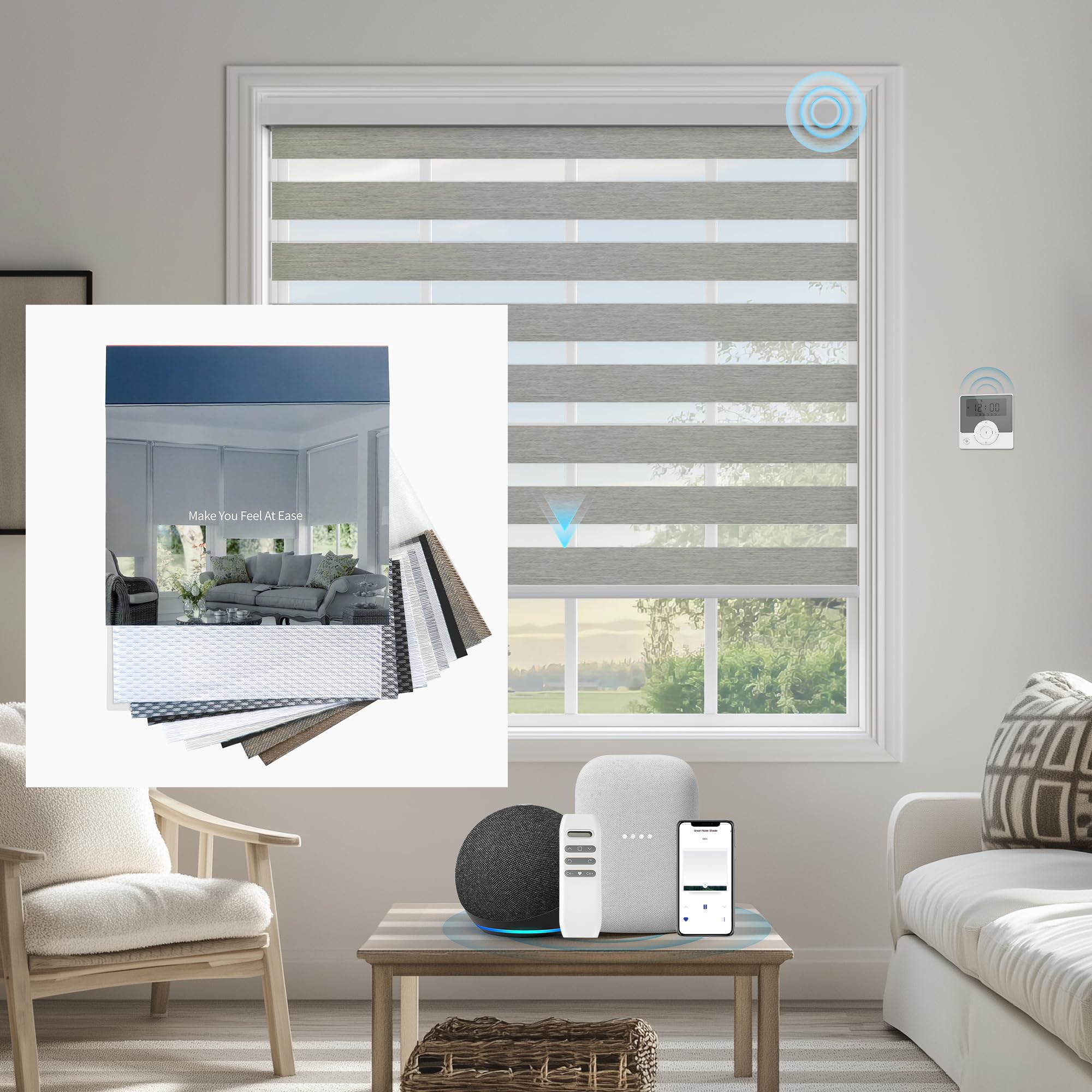 Buy Kerxwerd Motorized Zebra Blinds Fabric Sample, Dual Layer